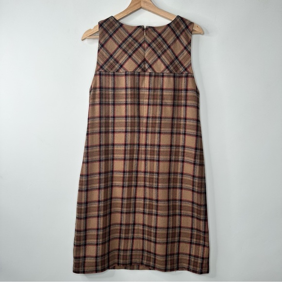 🔴 SOLD- VTG Talbots Tan Plaid Wool Blend Sleeveless Jumper Dress Academia - Picture 2 of 5